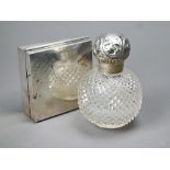 Victorian cut glass globular scent bottle with silver screw bun cover, London 1896, 11cm, to/w an