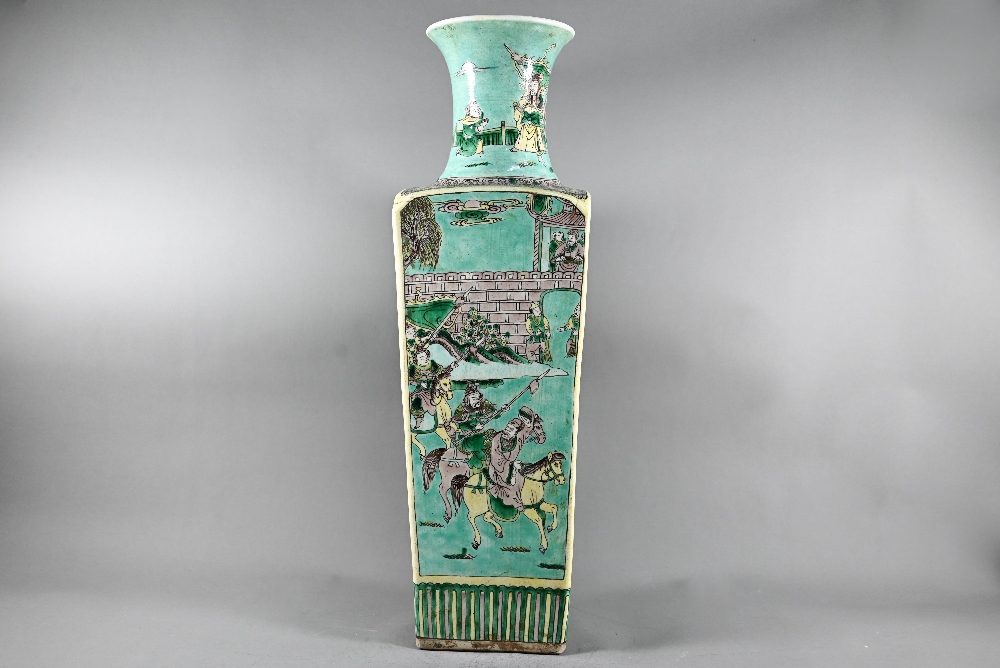 A late 19th or early 20th century Chinese famille verte vase with flared cylindrical neck rising - Image 3 of 14