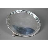 Victorian silver letter salver with beaded and foliate rim, on three scroll feet, John Samuel