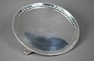 Victorian silver letter salver with beaded and foliate rim, on three scroll feet, John Samuel
