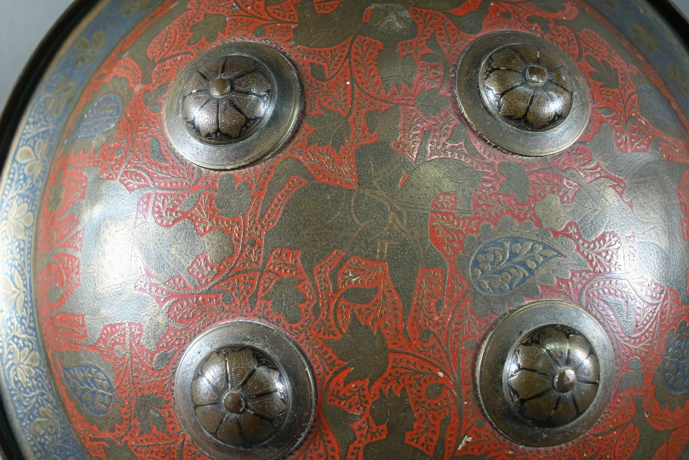 A pair of Indian Benares brass circular shields, dhal, each with four raised bosses chased - Image 9 of 17