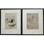 French school - 'Exiles' two pencil studies of figures, inscribed and one signed with initials