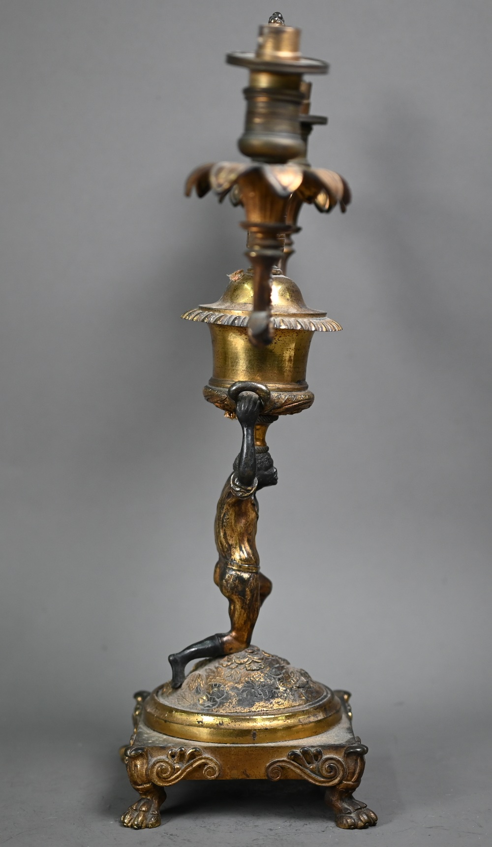 A 19th century ormolu and bronze candelabra, the twin branches raised by a kneeling blackamoor, 39 - Image 4 of 5