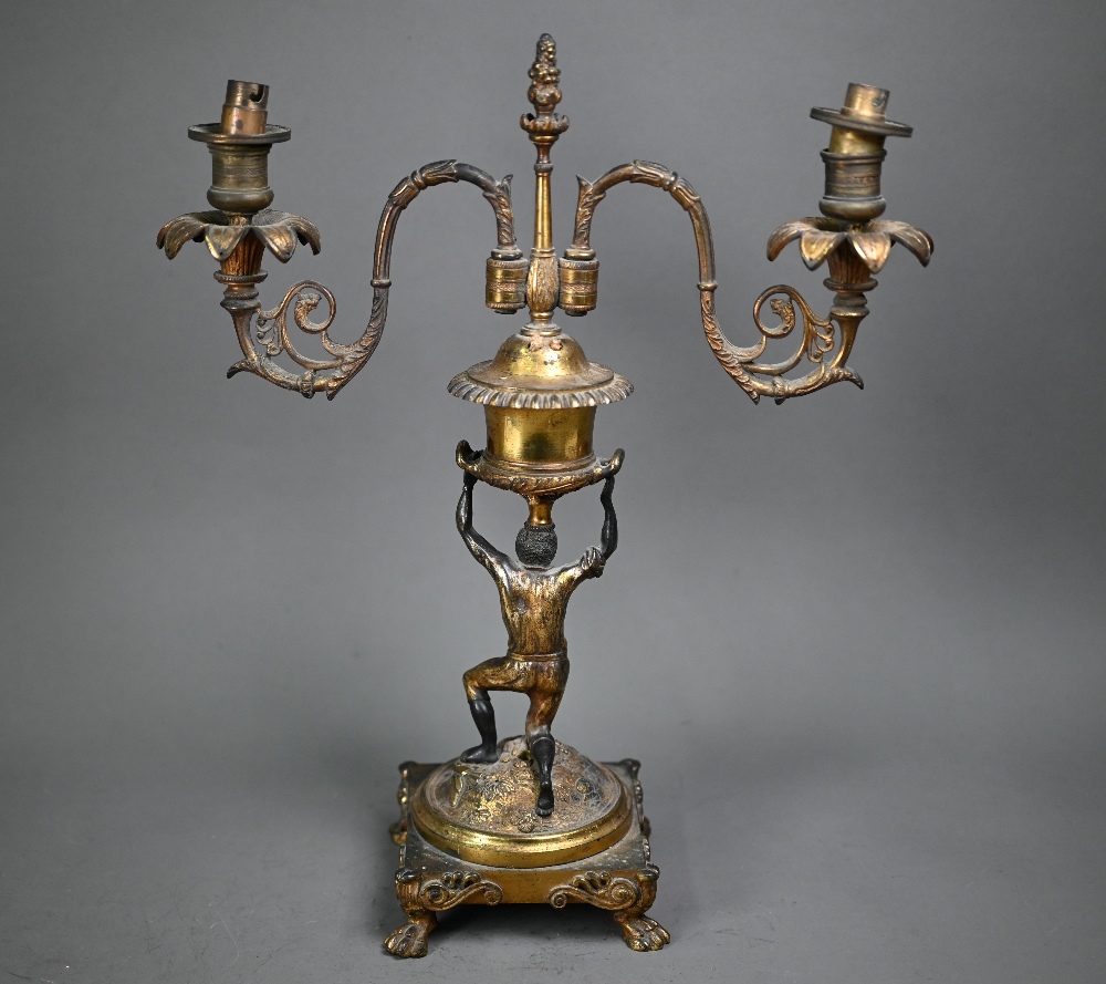 A 19th century ormolu and bronze candelabra, the twin branches raised by a kneeling blackamoor, 39 - Image 5 of 5