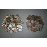 A collection of 19th century copper coins and tokens, including British, Empire and foreign