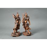 A pair of Japanese carved wood Nio figures (Guardians of Buddha) 22 cm high