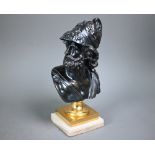 An antique classical bronze bust, raised on a gilt socle on onyx base, 27 cm h