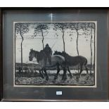 After Tom Austen Brown (1859-1924) - Horses at the end of the day, etching, 45 x 57 cm