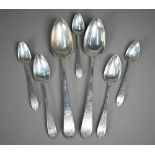Pair of George III Irish silver tablespoons with bright-cut stems, to/w two matching dessert