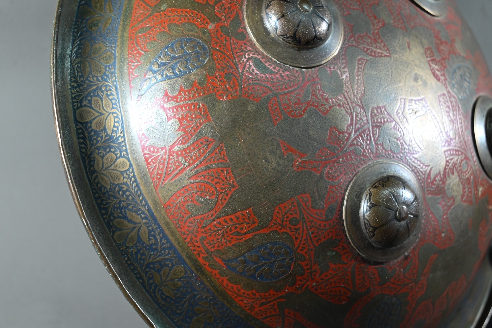 A pair of Indian Benares brass circular shields, dhal, each with four raised bosses chased - Image 11 of 17