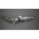 Two silver-plated pheasant table-ornaments, 30 cm long