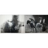 20th century Russian school - Two drypoint etchings, riders on horseback, pencil signed, titled