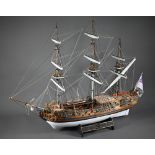Two well-detailed wooden kit scale models of sailing ships, Royal Caroline 1749 and Peregrine