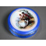 A German .935 standard silver and enamel circular box, the cover finely painted with an 18th Century