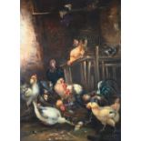 Claude Guilleminet (1821-1885) - Chickens and ducks, oil on canvas, signed lower left, 31 x 40 cm