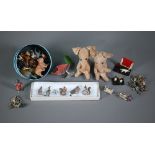 Six cold-painted bronze miniature Beatrix Potter figures, 3.5 - 2 cm, to/w various die-cast
