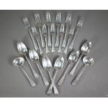 A part set of late Victorian old English pattern silver flatware, comprising six each tablespoons