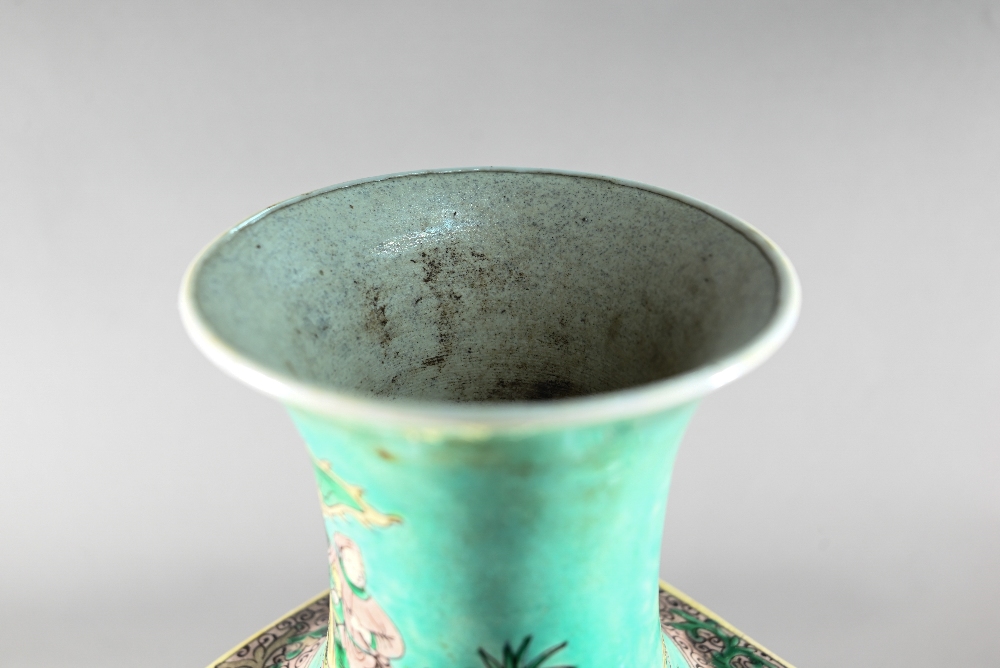 A late 19th or early 20th century Chinese famille verte vase with flared cylindrical neck rising - Image 11 of 14