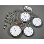 Three silver cased fob watches - Nordman, Geneve and two others, to/w a gold plated fob watch and
