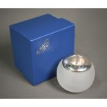 A globular frosted glass match-pot/striker with silver top, London 2009, 6cm (unused)