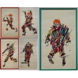 Alexi Terenin, Moscow - Five clown studies, pen and watercolour, signed, 30 x 20 cm (5)