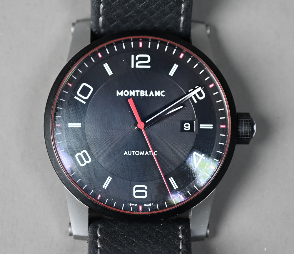 A Mont Blanc gents automatic wristwatch, stainless steel 41 mm dia. case with black bezel and - Image 3 of 7