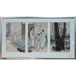 Ogata Gekko (1859 - 1920) A Japanese ukiyo-e woodblock triptyich print, ink and colour on paper, '