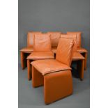 In the manner of Mario Bellini, a set of six Italian tan leather dining chairs in a similar  style