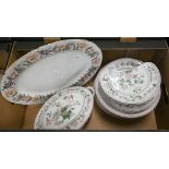 An Edwardian Royal Worcester china part dinner service, printed with Chinese rose design, to/w a