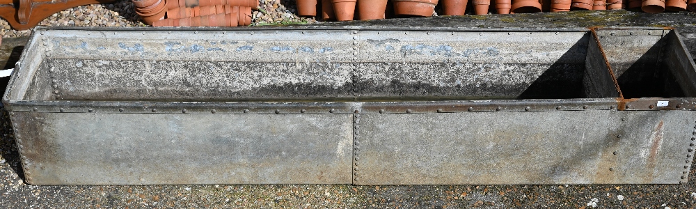 A large vintage galvanised cattle trough, 242 x 48 x 40 cm h - Image 2 of 2