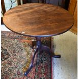 A George III circular mahogany tilt top tripod table, 81 cm dia. x 72 cm h