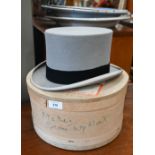 A grey felt top hat by Christy's of London, in carboard hat box, 57 cm circumference