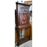 A mahogany astragal glazed corner cabinet on stand (glass cracked), 90 cm wide x 188 cm high