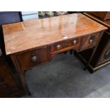 An early 19th century mahogany side table with three drawers on tapering square supports and spade