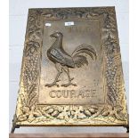 Brewerania: a vintage enamel 'Courage' sign to/w 'Take Courage' embossed brass fire screen and