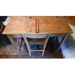 Two vintage double school desks to/with a chair (3)