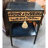 A black painted two drawer side table with open undertier, 48 cm wide x 35 cm deep x 74 cm high