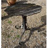 An old wood slat top and wrought steel table, by repute ex Southampton pier?