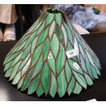 A Tiffany-style green marble glass conical lightshade with foliate design, 36 cm diam (a/f)