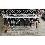 A Victorian two-tier wirework plant stand, white painted finish, 110 cm wide x 35 cm deep x 78 cm