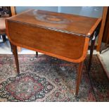 A 19th century Sheraton style crossbanded and inlaid Pembroke table, drawer to one end, raised on