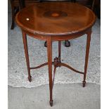 An inlaid Victorian mahogany oval two-tier occasional table to/w a similar circular table (2)