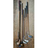 Six vintage hickory-shafted golf clubs and a driver with metal shaft (7)