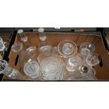 Victorian hobnail-cut glass ice-pail to/w a pair of large cut glass candlesticks and other glassware