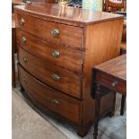 A 19th century mahogany bowfront chest of four long graduated drawers with oval brass handles,