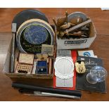 A collection of vintage medical/scientific items including syringe needles, optician's measure,