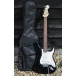 Fender Squier Stratacaster black electric guitar c/w soft gig case