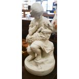 A Victorian Copeland Parian figure of seated young girl with a dog 'Go to Sleep', after J Durham, 43