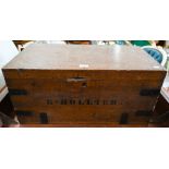 Antique teak iron bound campaign ditty box with camphor lined interior, 66 cm wide x 35 cm deep x 30