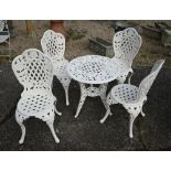 A Victorian style cast alloy five piece garden set comprising circular table and four chairs (5)